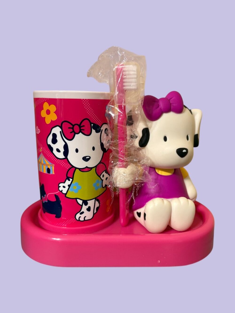Sanrio Spottie Dottie Toothbrush Holder Cup Dalmatian Dog Pink 2001 Vintage EUC